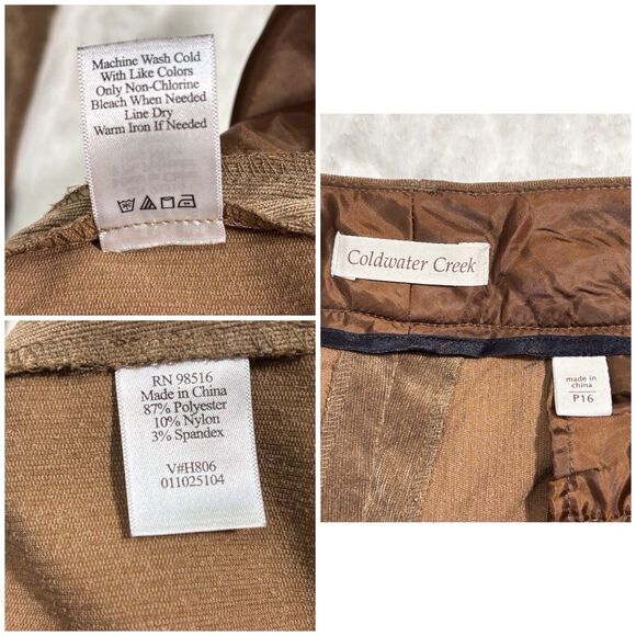 Coldwater Creek Whisper Corduroy Pants Trouser Wide Leg Petite 16 Size P16 Brown - Picture 8 of 8